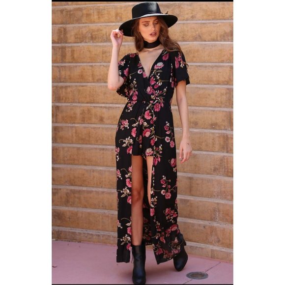 Angie Pink Floral Maxi Romper - Picture 5 of 7